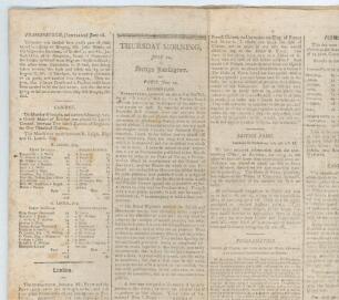 &lsquo;The English Chronicle&rsquo;. Original early newspaper for 10th July 1794. Page three column 1 features a report on the &lsquo;Grand match of cricket... between two Select Elevens of England, for One Thousand Guineas&rsquo;, R. Leigh&rsquo;s XI v G. Louch&rsquo; XI played at Lord&rsquo;s 3