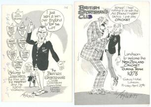 New Zealand tours to England 1965, 1969 and 1973. Two official menus for the British Sportsman&rsquo;s Club luncheons given to the New Zealand cricket teams held at The Savoy Hotel, London on 26th April 1965 with original table plan, and 27th April 1973. Both m