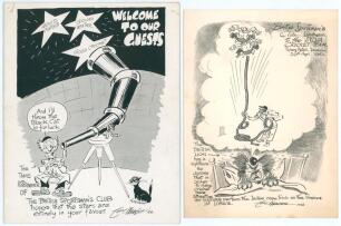 India tours to England 1946 and 1952. Two official menus for the British Sportsman&rsquo;s Club luncheons given to the India cricket teams, both held at The Savoy Hotel, London, one on 1st May 1946, the other 29th April 1952. Both menus with cartoon covers by T