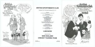 New Zealand tours to England 1983 and 1986. Two official menus for the British Sportsman&rsquo;s Club luncheons given to the New Zealand cricket teams held at The Savoy Hotel, London on 29th June 1983 (with accompanying table plan) and 18th June 1986. The menus