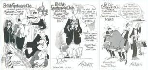Australia tours to England 1975-1989. Three official menus for the British Sportsman&rsquo;s Club luncheons given to the Australia cricket teams held at The Savoy Hotel, London on 2nd June 1975, 26th April 1977 and 3rd May 1985. All three with accompanying tabl