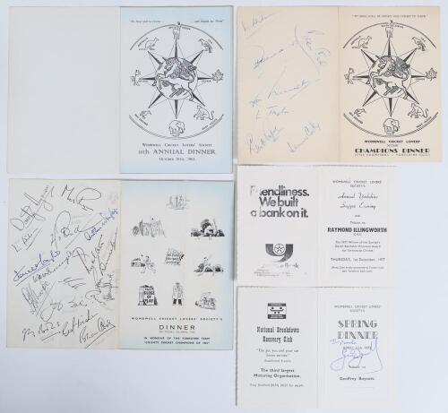 Wombwell Crickets Lovers&rsquo; Society 1960-2006. Red binder comprising a selection of almost fifty official menus and the odd letter with a good selection of signatures, many multi-signed. Menus cover annual dinners including a 40th Anniversary dinner profuse