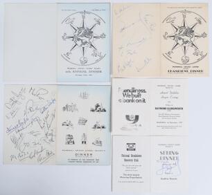 Wombwell Crickets Lovers&rsquo; Society 1960-2006. Red binder comprising a selection of almost fifty official menus and the odd letter with a good selection of signatures, many multi-signed. Menus cover annual dinners including a 40th Anniversary dinner profuse