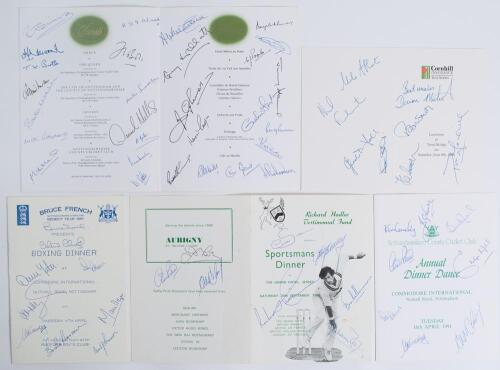 Nottinghamshire C.C.C. signed menus 1986-1991. Five multi-signed original menus. Includes the Sportsmans Dinner held for Richard Hadlee&rsquo;s testimonial fund, at The Grand Hotel, Jersey 20th September 1986 signed to the front and back by Hadlee, Arnie Sidebo
