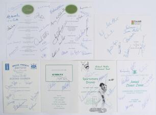 Nottinghamshire C.C.C. signed menus 1986-1991. Five multi-signed original menus. Includes the Sportsmans Dinner held for Richard Hadlee&rsquo;s testimonial fund, at The Grand Hotel, Jersey 20th September 1986 signed to the front and back by Hadlee, Arnie Sidebo