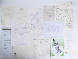 Cricketer&rsquo;s signed letters 1960s-1990s. Ten original letters signed by Colin Cowdrey (Qty 2), Dennis Amiss, Chris Balderstone, Brian Close, David Gower, also Australians Alan Davidson and Ian Johnson, Ezra Mosely (West Indies), and one other signed on beh