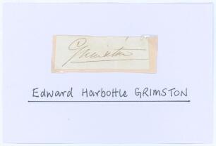 Edward Harbottle Grimston. Oxford University 1834-1837. Nice ink signature of Grimston on piece laid to slightly large piece. Sold with a signature in thick black ink of Geoffrey George Lockwood Hebden (Hampshire 1937-1951, six matches), signed to a pre-p