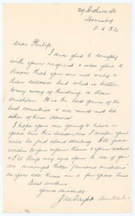 John Morris &lsquo;Johnny&rsquo; Taylor. New South Wales & Australia 1913-1927. Single page handwritten letter from Taylor in Australia, to a schoolboy in England, dated 5th May 1952. Taylor is replying to a request for his autograph, and wishes the correspondent wel