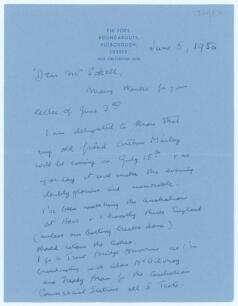 Pelham Francis Warner. Middlesex, Oxford University & England 1894-1920. Two page handwritten letter from Warner, dated 10th April 1907, regarding his ability to sing or recite. &lsquo;I have never sung a song in my life or recite, also I have five or six men s