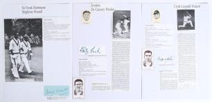 West Indies. &lsquo;The Three W&rsquo;s&rsquo;. Three individual signatures in ink of Frank Worrell, Everton Weekes and Clyde Walcott, each signed to piece laid to a large page with biographical information about the respective player. Good condition.