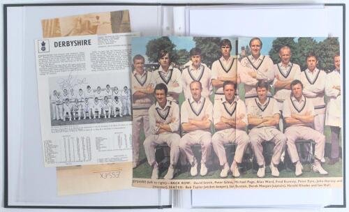 Derbyshire C.C.C. 1950s-1980s. Black file comprising newspaper and magazine cuttings, pages etc. with well over two hundred signatures of individual players and multi-signed Derbyshire teams. Signatures include Bolus, Gibbs, Taylor, Rumsey, Morgan, Rhodes
