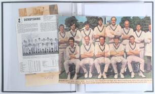 Derbyshire C.C.C. 1950s-1980s. Black file comprising newspaper and magazine cuttings, pages etc. with well over two hundred signatures of individual players and multi-signed Derbyshire teams. Signatures include Bolus, Gibbs, Taylor, Rumsey, Morgan, Rhodes
