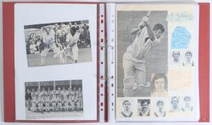 Northamptonshire C.C.C. 1950s-1980s. Red file comprising newspaper and magazine cuttings, the odd piece etc. with approx. one hundred and fifty signatures of individual players and multi-signed Northamptonshire teams. Signatures include Mushtaq Mohammad, 