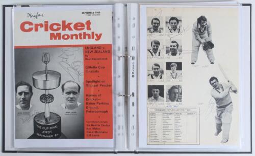 Yorkshire C.C.C. 1950s-1980s. Black file comprising newspaper and magazine cuttings, pages etc. with over two hundred signatures of individual players and the odd multi-signed Yorkshire team. Signatures include Wilson, Padgett, Trueman, Boycott, Bore, Car
