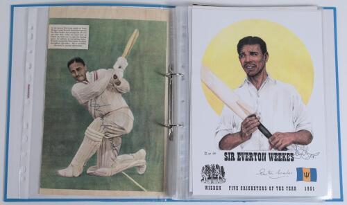 West Indies 1950s onwards. Blue file comprising signed cuttings, press photographs, prints, cards, pieces etc. of West Indies Test players. Over one hundred signatures in total, mainly modern, some earlier including Worrell, Griffith, Hunte, Gibbs, Weekes