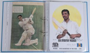 West Indies 1950s onwards. Blue file comprising signed cuttings, press photographs, prints, cards, pieces etc. of West Indies Test players. Over one hundred signatures in total, mainly modern, some earlier including Worrell, Griffith, Hunte, Gibbs, Weekes