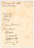 All India XI v M.C.C. 1926/1927. Paper page nicely signed in black ink by the All-India team who played M.C.C. at Eden Gardens, Calcutta on the 31st December 1926, 2nd and 3rd January 1927. Signatures are I.P.F. Campbell (Cpt), Brooke, Meyer, Nayudu, Asht