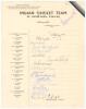 India tour to Australia 1947/48. Very rare official autograph sheet with printed title and players&rsquo; names, fully signed in ink by all eighteen listed members of the touring party. Signatures are Amarnath (Captain), Hazare, Nayudu, Mankad, Gul Mahomed, Soh
