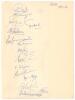 India Cricketers 1961/62. Plain page signed by fifteen Indian players who comprised the squad from which India&rsquo;s Test was selected for the home series against England. Signatures include Pataudi, Umrigar, Manjrekar, Desai, Ranjane, Kunderam, Prasanna, Ja
