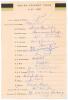 Indian tour of England 1967. Official autograph sheet, with printed title and players&rsquo; names, fully signed in ink by all eighteen members of the touring party. Signatures include Pataudi, Borde, Prasanna, Engineer, Chandrasekhar, Wadekar, Bedi, Saxsena, G
