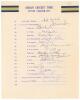 India tour of England 1974. Official autograph sheet with printed title and players&rsquo; names, nicely and fully signed in blue and black ink by all nineteen listed members of the touring party. Players&rsquo; signatures are Wadekar (Cpt), Venkataraghavan, Abid Ali