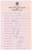 India tour to England, Prudential World Cup 1983. Official autograph sheet with printed title and players&rsquo; names, fully signed in ink by the fifteen listed members of the India touring party. Signatures are Kapil Dev (Captain), Amarnath, Azad, Binny, Gava