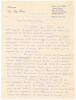 Indian Test cricketers. Three handwritten letters, two two page and the other one, signed by Indian Test cricketers replying to requests for signed photographs/autographs from various correspondents. Signatures are Vijay Hazare (thirty Tests, 1946-1953) 