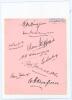 Australia tour to England 1934. Album page very nicely signed in black ink by ten members of the Australian touring party. Signatures are Woodfull (Captain), Bradman, Kippax, Chipperfield, Darling, Barnett, Ebeling, Oldfield, Ponsford and Fleetwood-Smith.