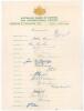 Australian tour to England 1953. &lsquo;Australian XI Coronation Tour&rsquo;. Official autograph sheet with printed title and players&rsquo; names, fully signed in ink by all seventeen members of the touring party. Signatures are Hassett (Captain), Morris, Archer, Benaud, 