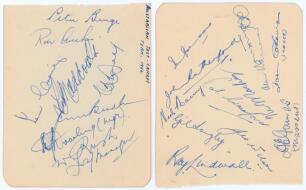 Australia tours to England 1956 & 1961. Two album pages comprising twenty signatures in ink of the 1956 touring party. Players&rsquo; signatures are Johnson (Captain), Rutherford, Harvey, Langley, Lindwall, Crawford, Wilson, Mackay, Benaud, Davidson, Burge, Arc