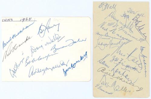 Australia tour to England 1968. Album page signed in ink by nine members of the 1968 tour. Signatures are Sheahan, Hawke, Lawry, Walters, Taber, Cowper, McKenzie, Mallett and Renneberg. Sold with a page laid to a trimmed white page, comprising fifteen sig
