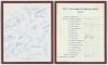 England v Australia Centenary Test 1977. Sheet of paper signed by over thirty England players including Compton, Larwood, Wardle, Paynter, Ikin, Parfitt, Watson, Barnett, Voce, Cowdrey, Loader, Hardstaff, Yardley, F.R. Brown, Insole, Tyson etc. Slight fad