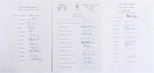 England v India 1982 & 1986. Three official autograph sheets of England teams for &lsquo;home&rsquo; Test matches against India at The Oval 8th- 13th July 1982, Lord&rsquo;s 5th- 10th June 1986, and Edgbaston 3rd- 8th July 1986. Each sheet with printed title and players&rsquo; n