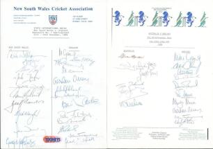 England tours to Australia 1986/87 & 1987/88. Two official autograph sheets. One for the tour match v New South Wales, Newcastle, 21st- 23rd November 1986, signed by ten New South Wales Players and fourteen members of the England touring party. The other 