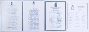 England tours to Lahore & Sharjah 1997, Australia 1998/99, Kenya, Pakistan & Sri Lanka 2000/01, and Sri Lanka 2012. Four official autograph sheets with printed titles and players&rsquo; names. All sheets (one exception) nicely and fully signed in ink by all pla