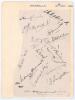 India tour to England 1932. Small album page laid to larger album page nicely signed in black ink by fourteen members of the 1932 Indian touring party. Signatures are Jahangir Khan, Nazir Ali, Joginda Singh, Palia, Nissar, Nayudu, Wazir Ali, Naoomal Jaoom - 2