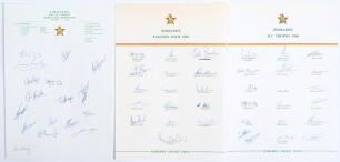 Zimbabwe tours to England 1982-1986. Three official autograph sheets for Zimbabwe tours including the I.C.C. Trophy 1982, tour to England 1985, and the I.C.C. Trophy 1986. Players&rsquo; signatures include Fletcher, Rowan, Hogg, Pycroft, Houghton, Hodgson, Trai