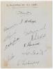 Lancashire and Kent 1933. Large album page nicely signed to one side in ink by eleven members of the Lancashire team, and to the verso in ink and pencil by twelve Kent players. Lancashire signatures are Eckersley (Captain), Hopwood, Holroyd, Paynter, Duck