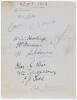 Lancashire and Kent 1933. Large album page nicely signed to one side in ink by eleven members of the Lancashire team, and to the verso in ink and pencil by twelve Kent players. Lancashire signatures are Eckersley (Captain), Hopwood, Holroyd, Paynter, Duck - 2