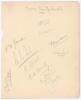 Sussex C.C.C. 1921. Large album page signed in pencil by eleven members of the Sussex team. Signatures are Wilson (Captain), Mathews, Tate, Street, Cornford, Cox, Bowley, Stannard, Mercer and the rarer F.D. Jenner and W.J. Malden. Very good condition.