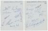Cambridge and Oxford Universities 1954. Two pages, one signed in ink by twelve of the Cambridge University team of 1954, the other by eleven of Oxford University, a good number of whom went on to play County and international cricket. Signatures include G