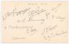 Hampshire C.C.C. 1934. Album page very nicely signed in pencil by eleven members of the 1934 Hampshire team. Signatures are Boyes, Moore, Paris, Arnold, Kennedy, Mead, Pothecary, Hill, Creese, Herman and McCorkell. Very good condition.