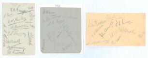Hampshire C.C.C. 1924-1937. Three album pages with signatures in pencil of Hampshire players, each page laid down to slightly larger white page. One with eleven signatures of the 1924 Hampshire team including Tennyson (Captain), Aird, Shirley, Brown, Kenn