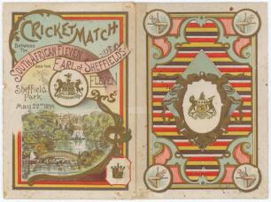 South African tour of England 1894. &lsquo;Earl of Sheffield&rsquo;s XI v South Africa 1894&rsquo;. Excellent original folding menu card for the Luncheon given by Lord Sheffield on the 22nd May 1894 during the match played at Sheffield Park, Uckfield from the 22nd to the 2