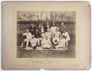 &lsquo;Sheffield Park v The Parsees&rsquo; (Bombay, India) 1886. Large original sepia photograph of the Sheffield Park team who played the Parsees at Sheffield Park, East Sussex on the 24th & 25th May 1886, standing and seated, in rows wearing blazers, caps and crick
