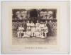 &lsquo;Sheffield Park v St. Wilfrids, 1886&rsquo;. Early original sepia photograph of the Sheffield Park team, seated and standing in rows, wearing cricket attire in front of the pavilion at Sheffield Park, Sussex who played St. Wilfrid&rsquo;s on the 25th August 1886. Pla