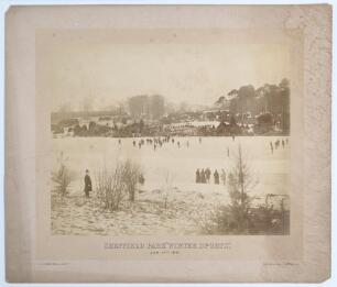 &lsquo;Sheffield Park Winter Sports. January 17th 1891&rsquo;. Two excellent original sepia photographs of ta cricket match being played in the snow at Sheffield Park in January 1891 with spectators in attendance, some on the bridge in the background. The photographs
