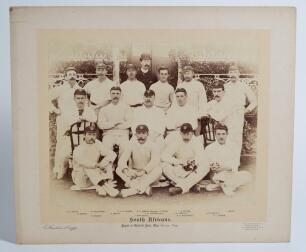 &lsquo;South Africans 1894&rsquo;. Original sepia photograph of South African team who played the Lord Sheffield&rsquo;s Eleven at Sheffield Park, East Sussex on the 22-23rd May 1894, standing and seated, in rows wearing caps and cricket attire. The manager W.V. Simkins al