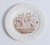 Alphabet cricket plate. 19th Century earthenware circular &lsquo;Alphabet&rsquo; child&rsquo;s plate with cricket scene to centre, transfer printed in brown within the letters of the alphabet to rim. 6.75&rdquo; diameter. &lsquo;Staffordshire, England&rsquo; stamped to verso. Good/very good