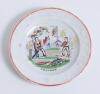Alphabet cricket plate. 19th Century earthenware circular &lsquo;Alphabet&rsquo; child&rsquo;s plate with cricket scene to centre, transfer printed in various colours within the letters of the alphabet to rim. Title &lsquo;Cricket&rsquo; to lower border. Approx 6&rdquo; diameter. &lsquo;J&G Meaki